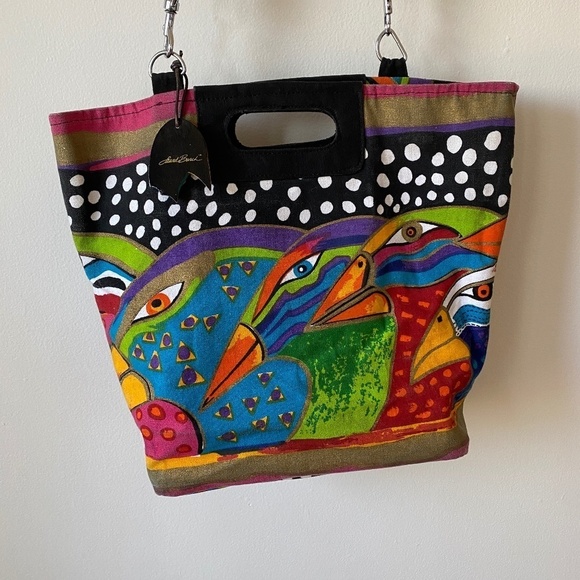 Laurel Burch Crossbody Canvas Large Bird Fun Colorful 80s Bucket Handbag​​​ - Picture 1 of 7